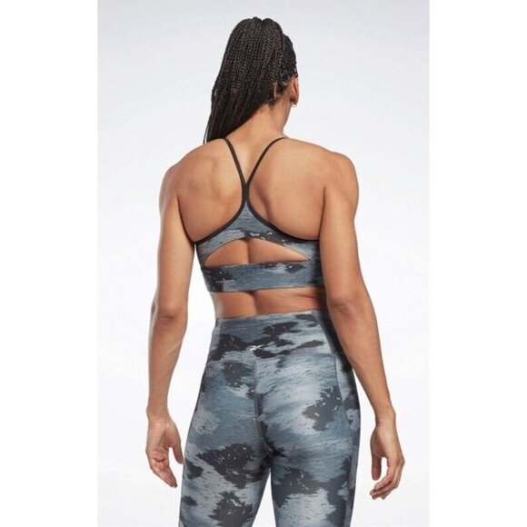 Reebok Womens Workout Ready Speedwick Camo Bra Top Black - Picture 2 of 5